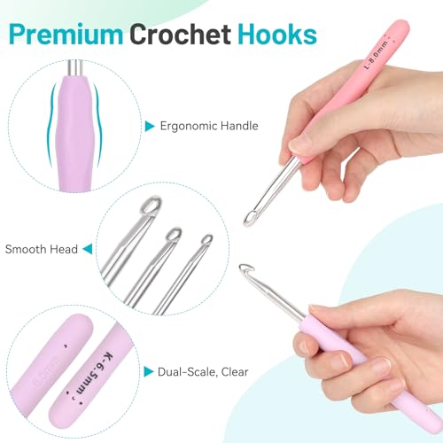 Image of Coopay Crochet Hooks Set with Case, 12 Size Ergonomic Crochet Needles for Beginner Adult Arthritic Hands, 2mm(B)-8mm(L) Extra Long Knitting Hook for Crocheting Yarn- Great DIY Craft Christmas Gift