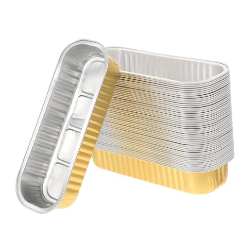 Lurrose 50個 入り厚手アルミホイル容器 大容量耐熱食品保存箱 バーベキュー パーティー ピクニック用使い捨て食品トレイ