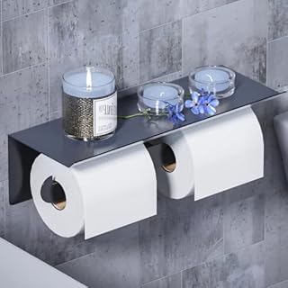 Toilet Roll Holder Wall Mounted, Toilet Paper Holder with 2 Rolls for Bathroom& Kıtchen, Double Toilet Roll Holder Self Adhesive wıthout No Drilling for All Kinds of Toilet Paper, Stainless Steel