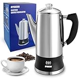 APOXCON Electric Coffee Percolator Stainless Steel Coffee Maker with Tough Glass Knob Classic Coffee Pot with On/OFF Switch Keep Warm & Cordless Serve No Aluminum (12 Cup)
