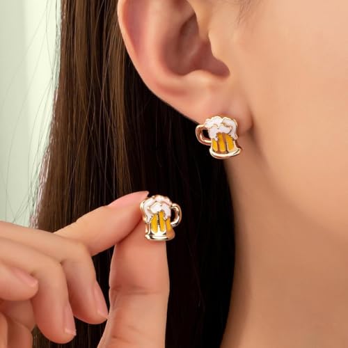 Lovely Beer Mug Stud Earrings for Women,Funny German Oktoberfest Earrings Beer Festival Costumes Outfits Accessories for Woman2