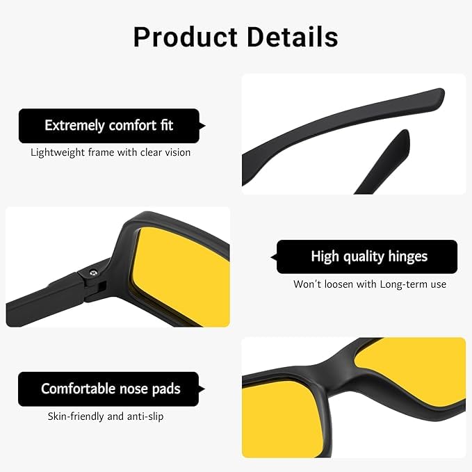 Image of Night Vision Driving Glasses - Anti Glare HD Polarized Yellow Tinted Sunglasses for Men & Women
