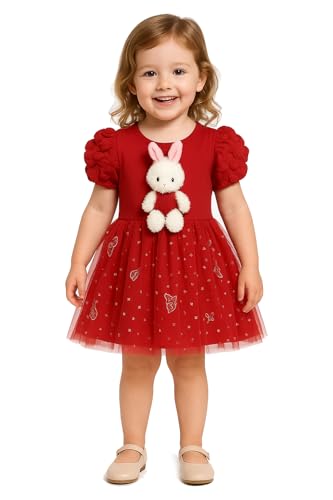Image of Bold N Elegant Girl's Sequin Glitter Party Princess Sparkle Tutu Mini Dress Frock With Soft Plush Bunny Rabbit Toy For Infant Toddler Baby Girl's