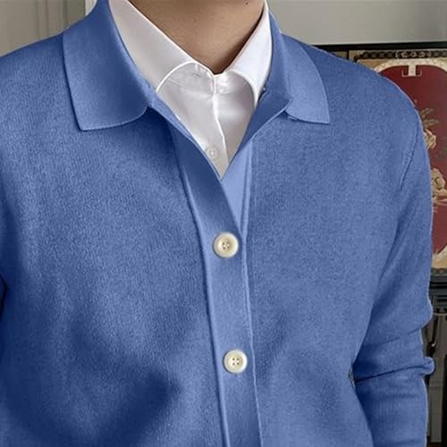 Men's Fall Winter Cardigan Sweater Lapel Knitted Solid Casual Knitwear Button Down Long Sleeve Sweaters (Medium,Blue)3