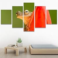 SIGNWIN 5 Panel Canvas Wall Art Amphibians Closeup Decorative Elements Frog Hallway Impressionism Multicolor for Home Decorations Ready to Hang - 60