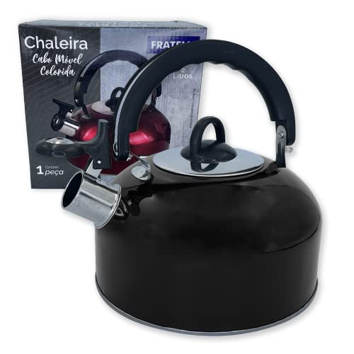 Chaleira Com Apito e Cabo Móvel Soft 2 Litros em Inox (Preto)