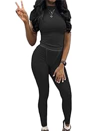 Two Piece Outfits for Women Fitted Crew Neck T-shirt High Waist Leggings Biker Shorts Matching Sets Streetwear