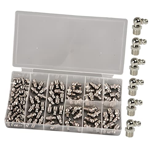 VINTORKY Galvanized Nickel Grease Nozzle Straight Angled Grease Fitting Assortment Automotive Industrial Lubrication Kit