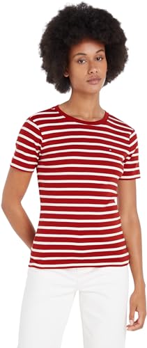 Tommy Hilfiger Damen T-Shirt Kurzarm New Slim Cody Rundhalsausschnitt, Mehrfarbig (Breton STP/Dark Magma/Ecru), S 1