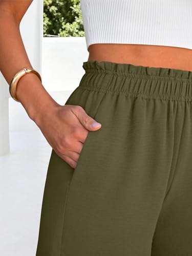 Image of ANRABESS Womens Wide Leg Cropped Palazzo Pants | Lightweight Breathable Elastic High Waisted Pants, Beach Vacation Flowy, Lounge & Casual Summer Trousers with Pockets
