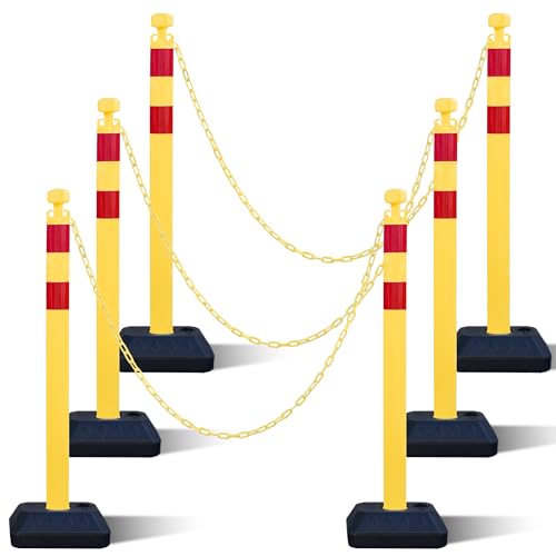 Image of OrangeStar 6 Pack Traffic Delineator Posts, 40 inch Crowd Control Stanchions