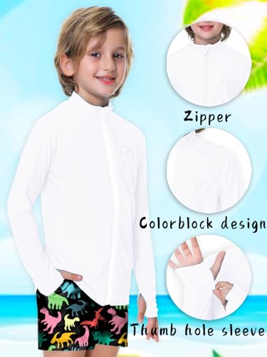 Image of AOBUTE Unisex Kids Zipper Rash Guard Boys UPF 50+ UV Protection Sun Shirt with Thumb Hole 3-12 Years