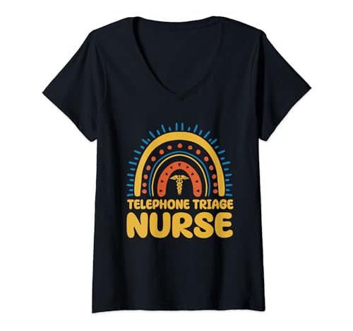 Teléfono Triage Enfermera Boho Rainbow Virtual Care Medical Camiseta Cuello V