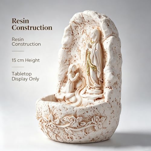 Image of KOMI Our Lady of Lourdes Resin Holy Water Font Rosary Holder for Table Decor