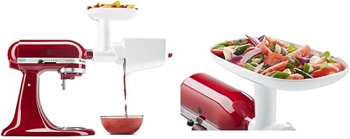 KitchenAid KSMFVSP - Colador de accesorios para frutas y verduras, blanco y accesorio para molinillo de alimentos KSMFT, compatible con KSMFGA,