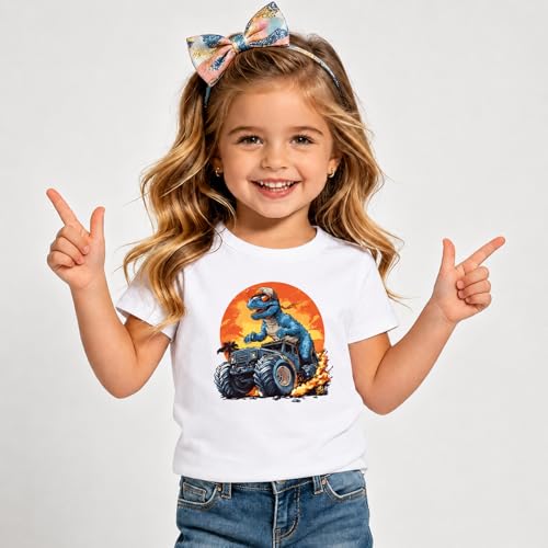 Image of Dinosaur Shirt for Kids Boys Girls Funny Toddler Dino Short Sleeve Graphic Cotton Tee Top 2-7T