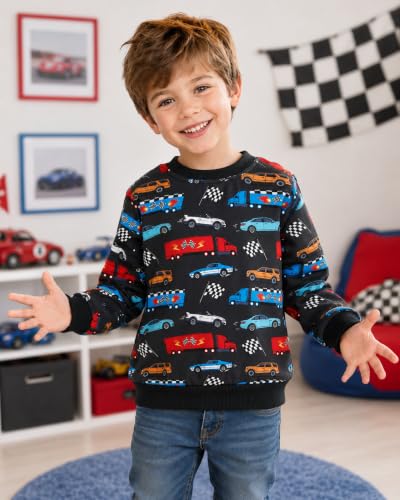 Image of Akyzic Toddler Boys Sweatshirts Cotton Crewneck Truck Shirt Dinosaur Long Sleeve Pullover Tops Tees 2-8T