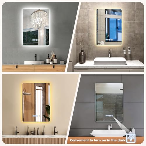 wowspeed Bathroom Mirror with LED Light, Square 50 * 70cm 3 Colors Dimmable Wall Mounted Multifunction Smart Bathroom Mirror with LED Light, Anti-Fog, 120° Beam Angle (Square) - Cosy Home Interiors wowspeed Bathroom Mirror with LED Light, Square 50 * 70cm 3 Colors Dimmable Wall Mounted Multifunction Smart Bathroom Mirror with LED Light, Anti-Fog, 120° Beam Angle (Square) - Image 7