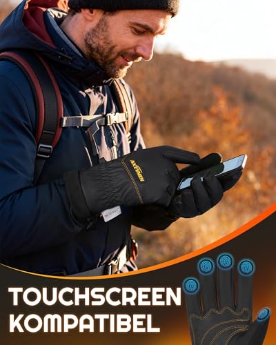 AXEVMEN Winterhandschuhe Herren Damen – Wasserdicht, Thermo Touchscreen mit Plüschfutter & Winddicht & rutschfest für Ski, Radfahren, Outdoor-Laufen und Wandern (Schwarz, XL)