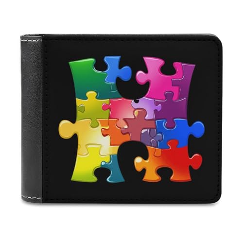 Autism Awareness Puzzle Bifold Wallet PU Leather Slim Purse Pocket Wallet with Card Holder for Women Men