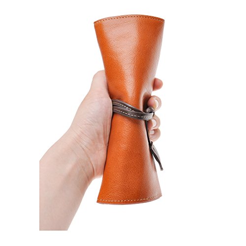 Image of ZLYC Handmade Leather Pencil Case Soft Roll Bag Stationery Gift,Brown