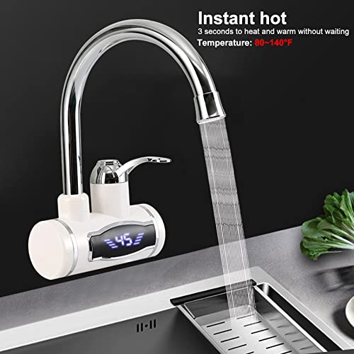 Elektrisch Wasserhahn mit Durchlauferhitzer, Btstil 360°Drehbar Edelstahl Durchlauferhitzer Wasserhahn, Elektrische Heizung Wasserhahn 220V mit LCD Temperaturanzeige für Küche