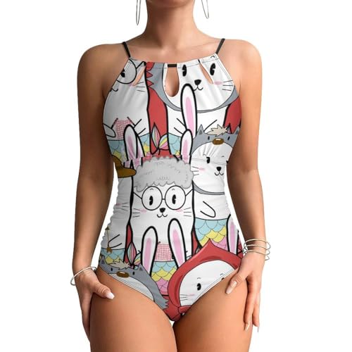 Swimsuit contrôle ventre pour femme monokini gainant à imprimé lapin
