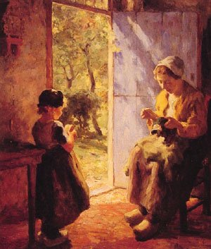 Peinture à l'huile The Sewing Lesson par Evert Pieters | Reproduction de 20 x 24 pouces