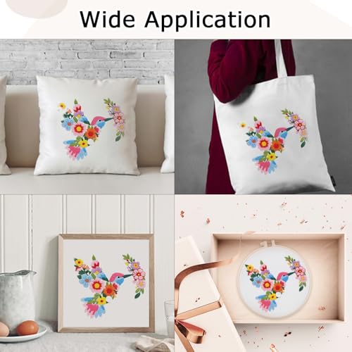 Image of Nuberlic Bird Flower Embroidery Kit for Beginners -Adults Starter Cross Stitch Kit DIY Needlepoint with Hoop, Pre-Printed Fabric, Threads & Step-by-Step Guide