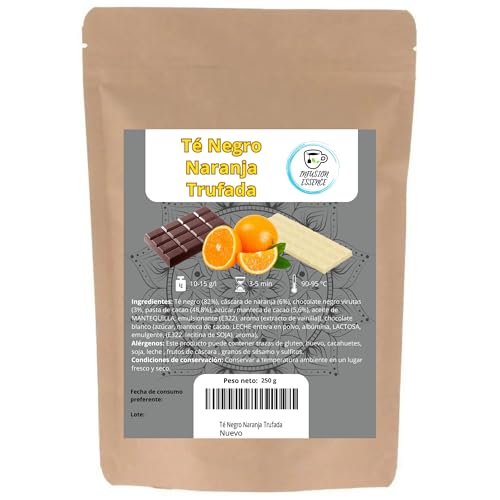 Té Negro Naranja Trufada I Té Antioxidante, Energético y Digestivo I Té Negro en Hojas Sueltas (125 tazas) (250 g, Naranja Trufada)