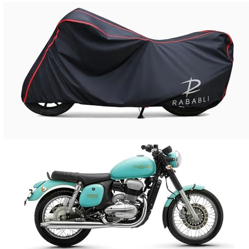 Image of Waterproof Bike Body Cover Compatible for | Jawa Forty Two | Taffeta Fabric, Red Piping Design, Bottom Elastic Fit | Dustproof, Sun UV & Rain Protection for All Bikes
