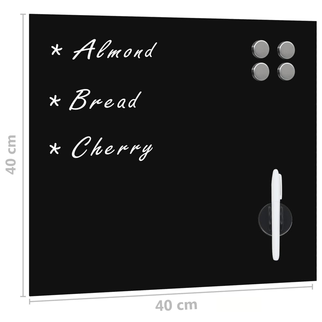 Pizarra magnética de cristal de 40 x 40 cm de vidrio templado de seguridad, pizarra borradora en seco con imanes, borrador y material de montaje para montaje en pared en casa, oficina o