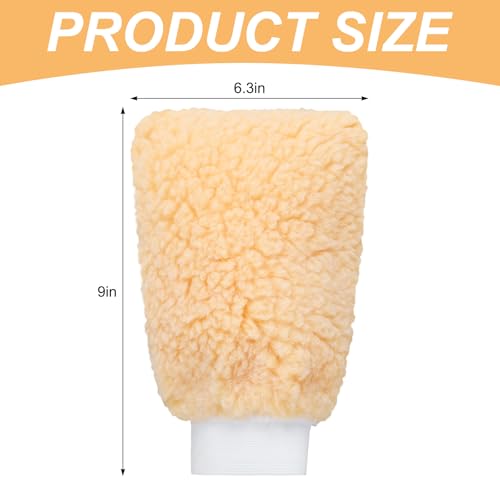 6 Pack Wool Car Wash Mitt, 9 x 6.3 Lambswool Wash Mitt Soft Imitation Professional Wool Cleaning Gloves for Car Detailing House Dusting Home Surface Care, Yellow & White - Image 3