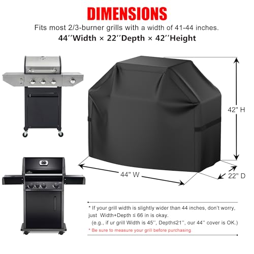 Grill Cover, 44 inch Heavy Duty BBQ Gas Grill Cover for Outdoor Grill, Waterproof, Weather Resistant, Anti-UV, Rip-Proof, Fade Resistant Barbecue Cover with Hook-and-Loop Straps for Most Grills