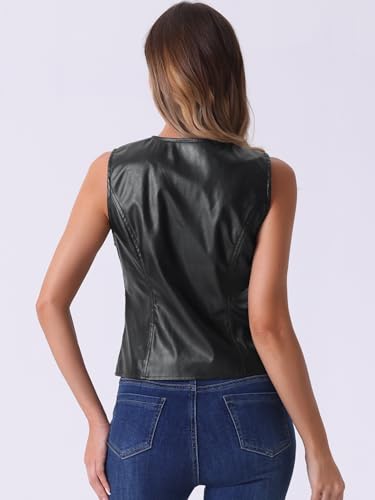 Allegra K Women's Faux Leather Waistcoat V Neck Sleeveless Zipper Motorcycle Biker Vintage Vest Jacket4