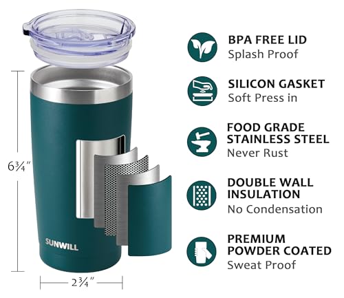 Image of SUNWILL Travel Coffee Mug with Lid, 20 oz Tumbler Set of 2, Insulated Stainless Steel Cup for Drinks， Water, Tea, Powder Coated Forest Green & Plum