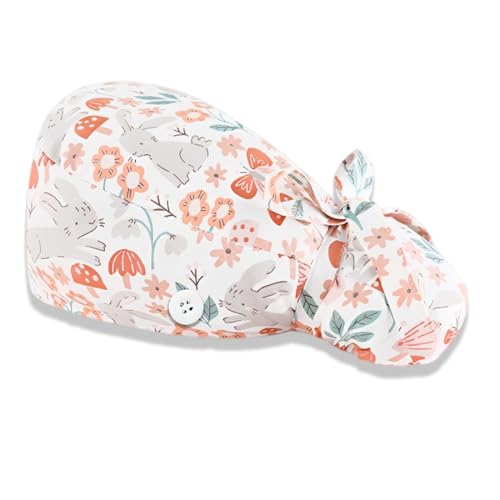 ZUWIJEQ Calot Chirurgical En Tissu,Calot Chirurgien Femme Réglable, Bonnet Chirurgical Imprimé Mignon,Cheveux Longs,Avec Boutons,Casquette Cache Poussière,Pour Infirmiers,Médecins,Lapin (blanc)