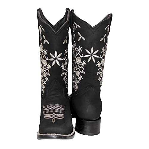 Women’s Cowgirl Cowboy Boot Floral Embroidered Square Toe Mid Calf Western Boot2
