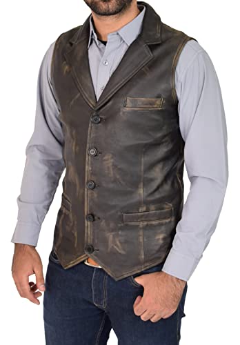 Chaleco de cuero real para hombre que soluciona el desgaste de ropa 4