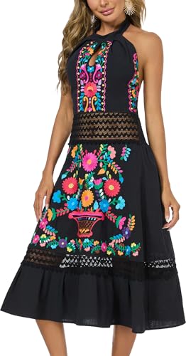 Mexican Dress Embroidered Casual Halter Off Shoulder Maxi Cocktail Dresses Sexy Dress for Women Date Night2