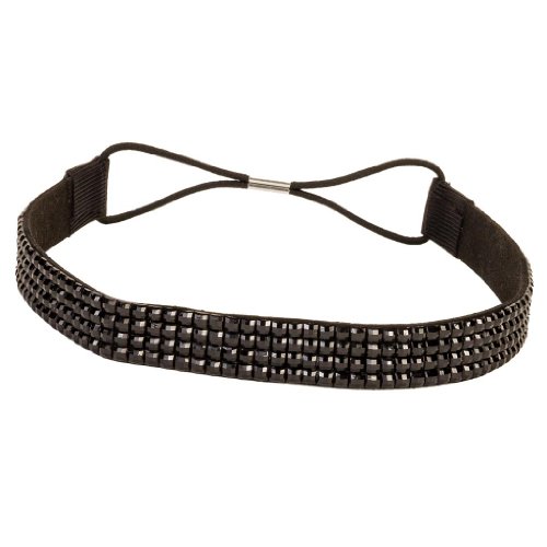 Black Crystal Rhinestone 4 Row Elastic Stretch Hair Band Headband