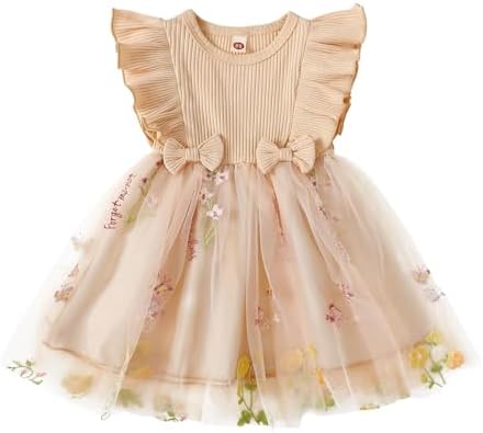 Robe Fille En Tulle Pailleté Arc-en-ciel - Manches Volantes, Ceinture à Nœud - Taille 1 à 6 Ans - Pour Fête, Anniversaire, Princesse