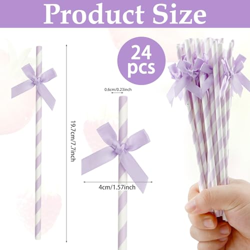 Pitillos de papel desechables con moño morado claro, 24 unidades miniatura 2