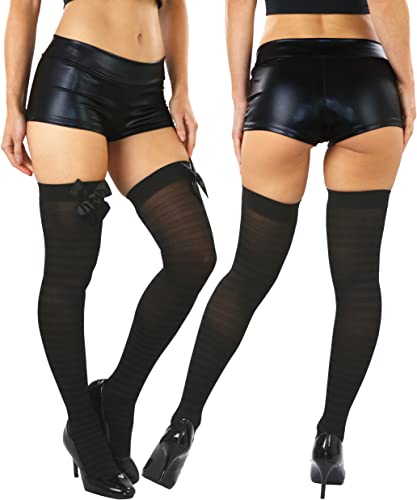 Image of ToBeInStyle Women's Vibrant Horizontal Wide Striped Thigh High Stockings