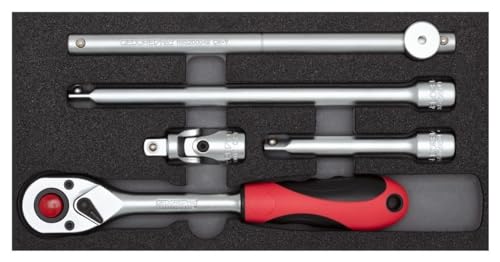 GEDORE Red Ratchet with Accessories 1/2 Inch in 1/3 Foam Module, 5-Piece
