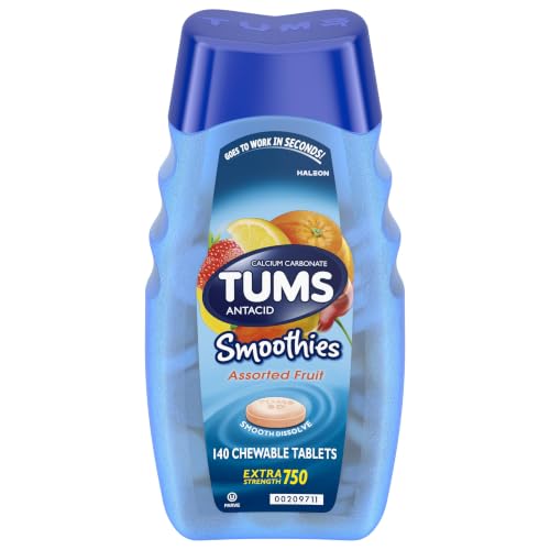 Image of TUMS Smoothies Extra Strength Antacid Chewable Tablets for Heartburn Relief, Assorted Fruit - 140 Count