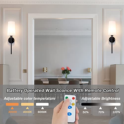 Battery Operated Wall Sconce With Remote,White Fabric Shade Wall Sconce Set Of 2 Battery Powered Sconces Wall Lighting Indoor Wireless Dimmable Wall Lamp With 3 Color Temp Bulb For Bedroom Living Room #TOP4