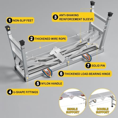 Adjustable Scaffolding Platform, 880 lbs Capacity, Portable Folding Steel Ladder, Multi-Function Workbench for Cleaning, High Walls & Trim, 140x40cm, Durable & Safe