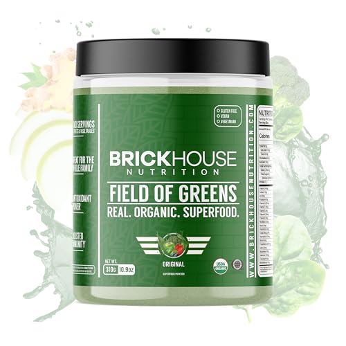 BRICKHOUSE NUTRITION Field of Greens Super Greens Powder | Doctor-Formulated Superfood Powder Fruits & Veggies Supplement - Original (Single Pack)