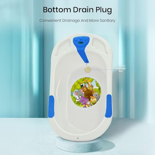 Image of StarAndDaisyBath Tub for 0 to 3 Years /Newborn Baby Bath Tub /Infants Bathtub with Temperatures Sensor & Baby Bath Seat /Sling, Antislip Baby Bath Tub with Bath Chair (White-Blue)
